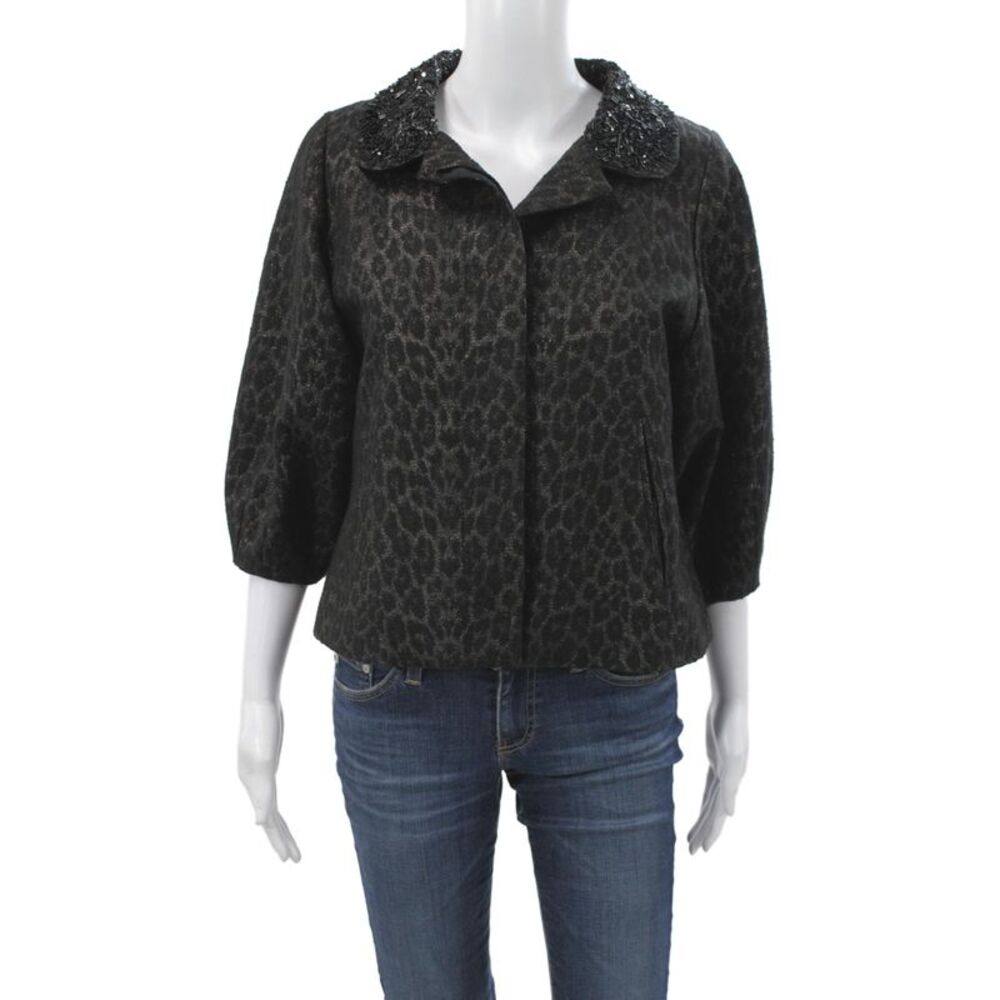 Andrew Gn Womens Black Animal Print Basic Jacket 3/4 Sleeve Button Size 34